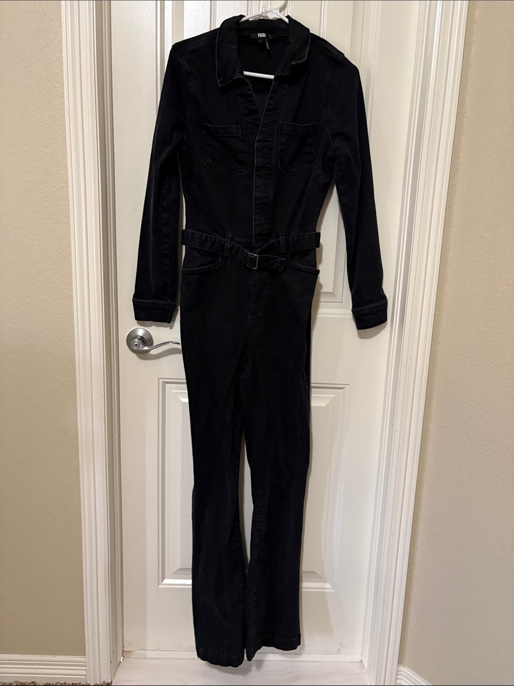 PAIGE Blackβ Denim Utility Jumpsuit with Belt